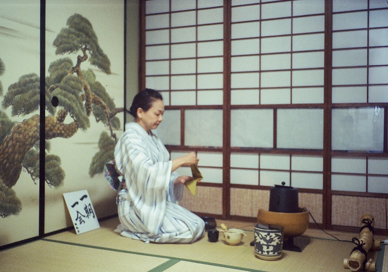 Japanese tea ceremony host preparing tea in Kyoto