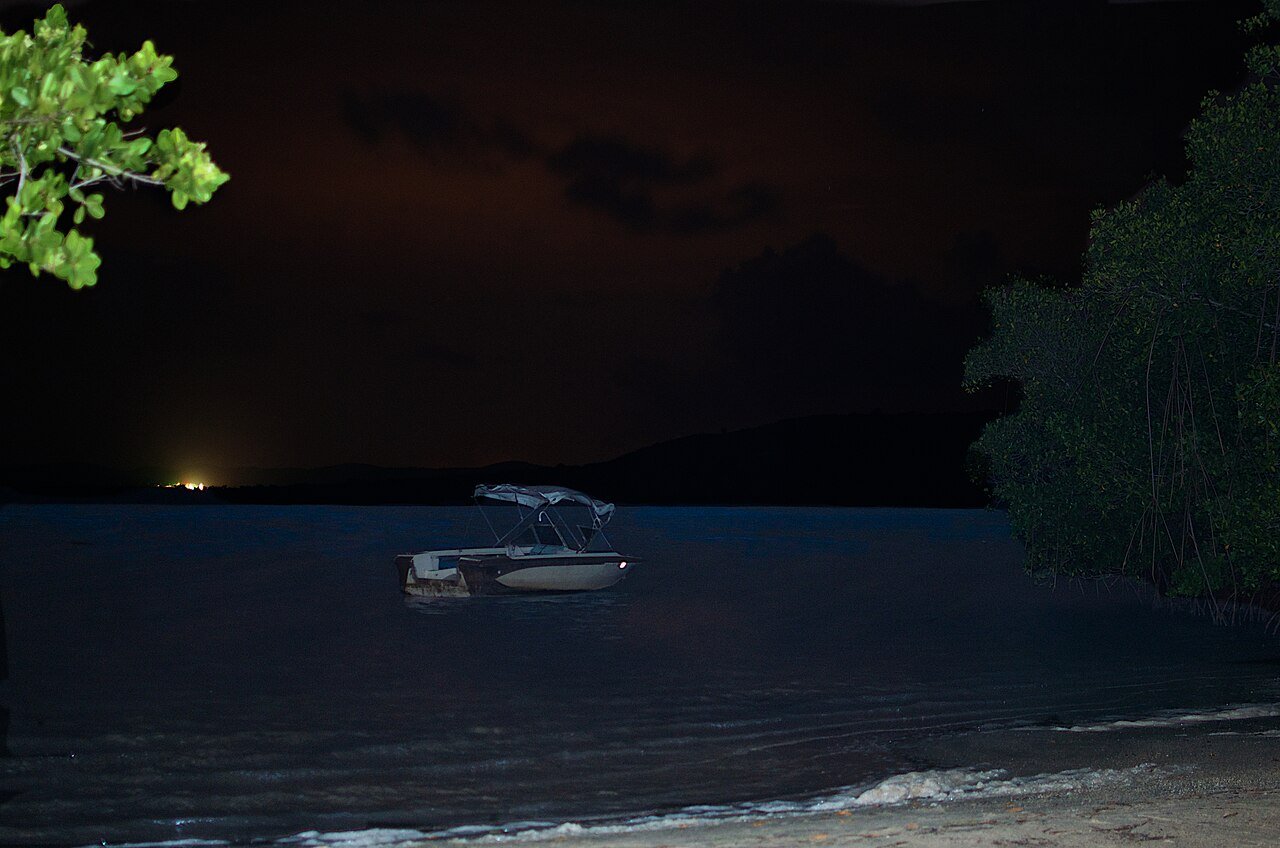 Dark night view of Mosquito Bay in Vieques for planning a bioluminescent tour